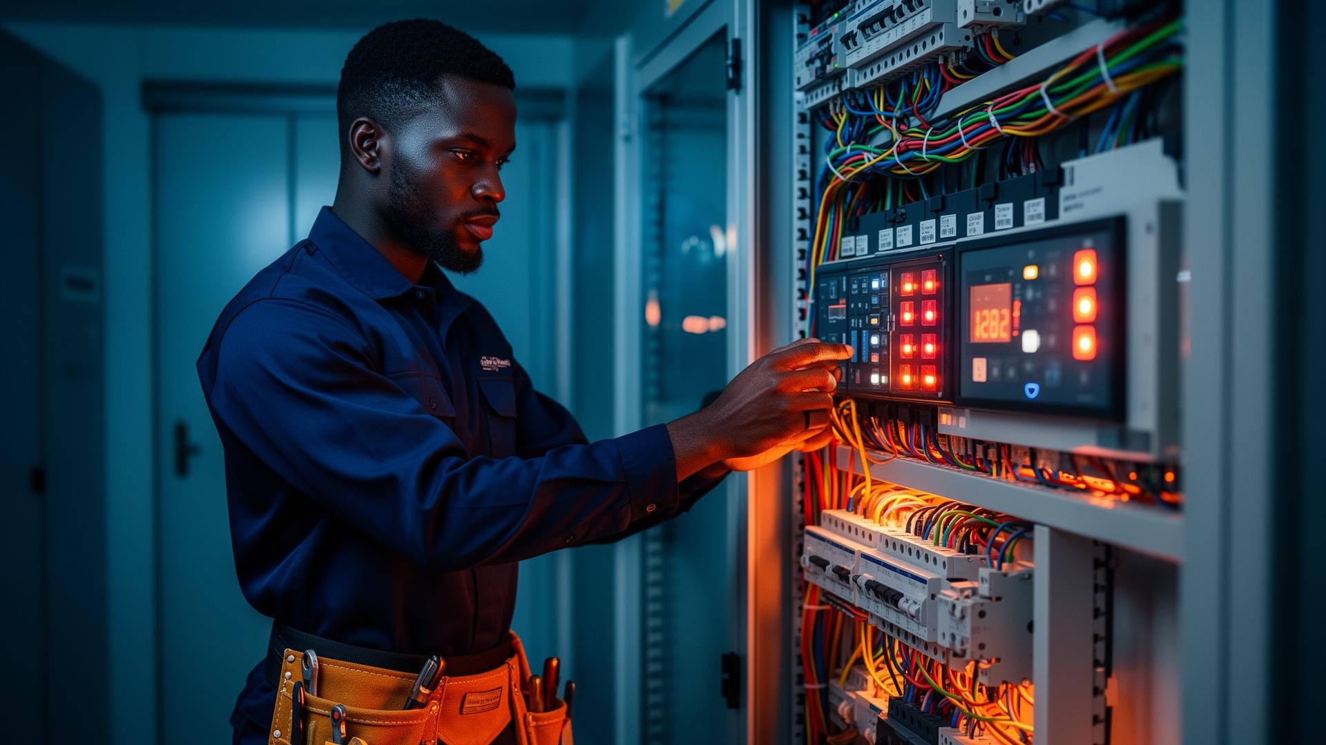 Technicien électricien au travail